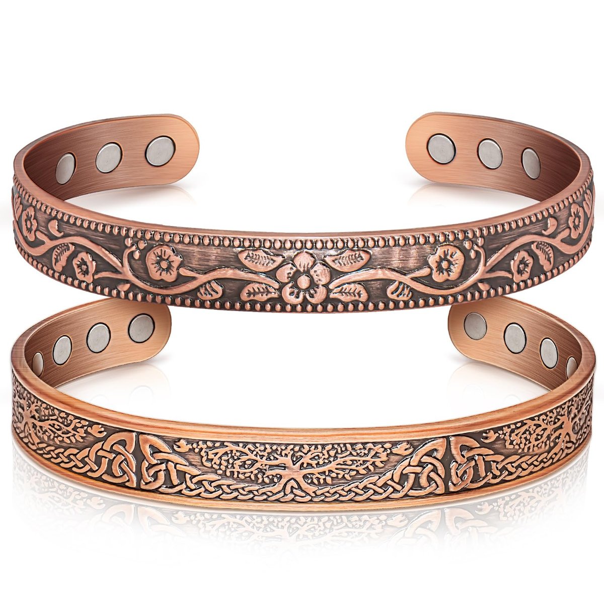 Kupfer Armreif für Damen, Magnetischer Armreif mit 3500 Gauss Magneten, 100% reines Kupfer Schmuck mit Geschenkbox (Set mit 2)