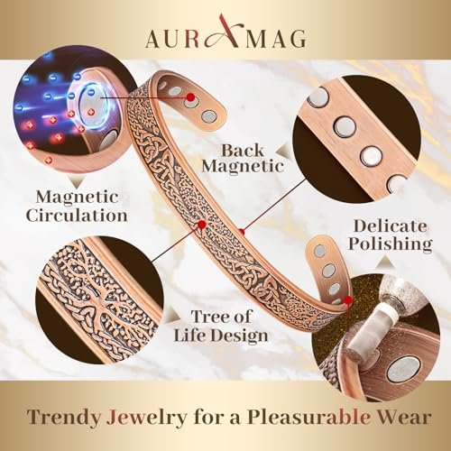 Kupfer Armreif für Damen, Magnetischer Armreif mit 3500 Gauss Magneten, 100% reines Kupfer Schmuck mit Geschenkbox (Set mit 2)