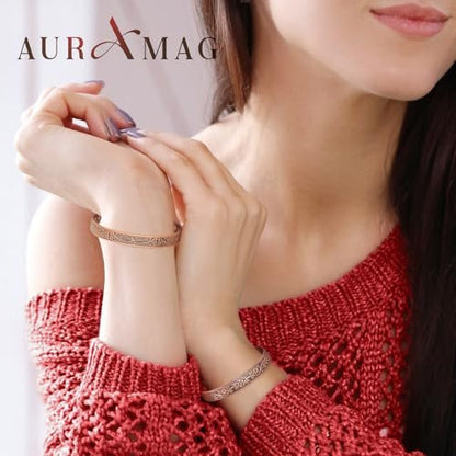 Kupfer Armreif für Damen, Magnetischer Armreif mit 3500 Gauss Magneten, 100% reines Kupfer Schmuck mit Geschenkbox (Set mit 2)