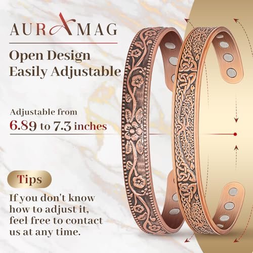Kupfer Armreif für Damen, Magnetischer Armreif mit 3500 Gauss Magneten, 100% reines Kupfer Schmuck mit Geschenkbox (Set mit 2)