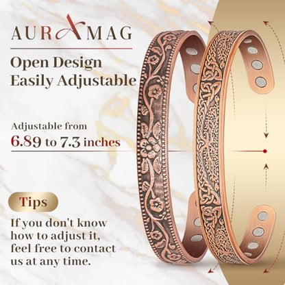 Kupfer Armreif für Damen, Magnetischer Armreif mit 3500 Gauss Magneten, 100% reines Kupfer Schmuck mit Geschenkbox (Set mit 2)