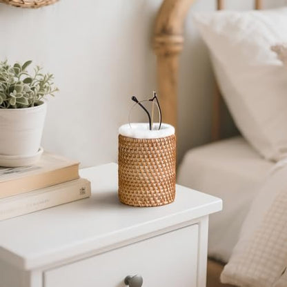Mkono Brillenhalter aus Rattan mit Plüschauskleidung – Schützende Brillenablage für Nachttisch, Schreibtisch, Küche – Hält mehrere Brillen – Braun, Klein