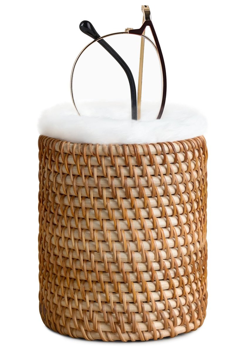Mkono Brillenhalter aus Rattan mit Plüschauskleidung – Schützende Brillenablage für Nachttisch, Schreibtisch, Küche – Hält mehrere Brillen – Braun, Klein