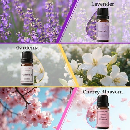 AROMTOPIA Blumen Duftöle Set – 6x10ml Florale Essential Öle für Diffuser, Seifen- und Kerzenherstellung: Lavendel, Rose, Gardenie, Kirschblüte, Jasmin, Neroli