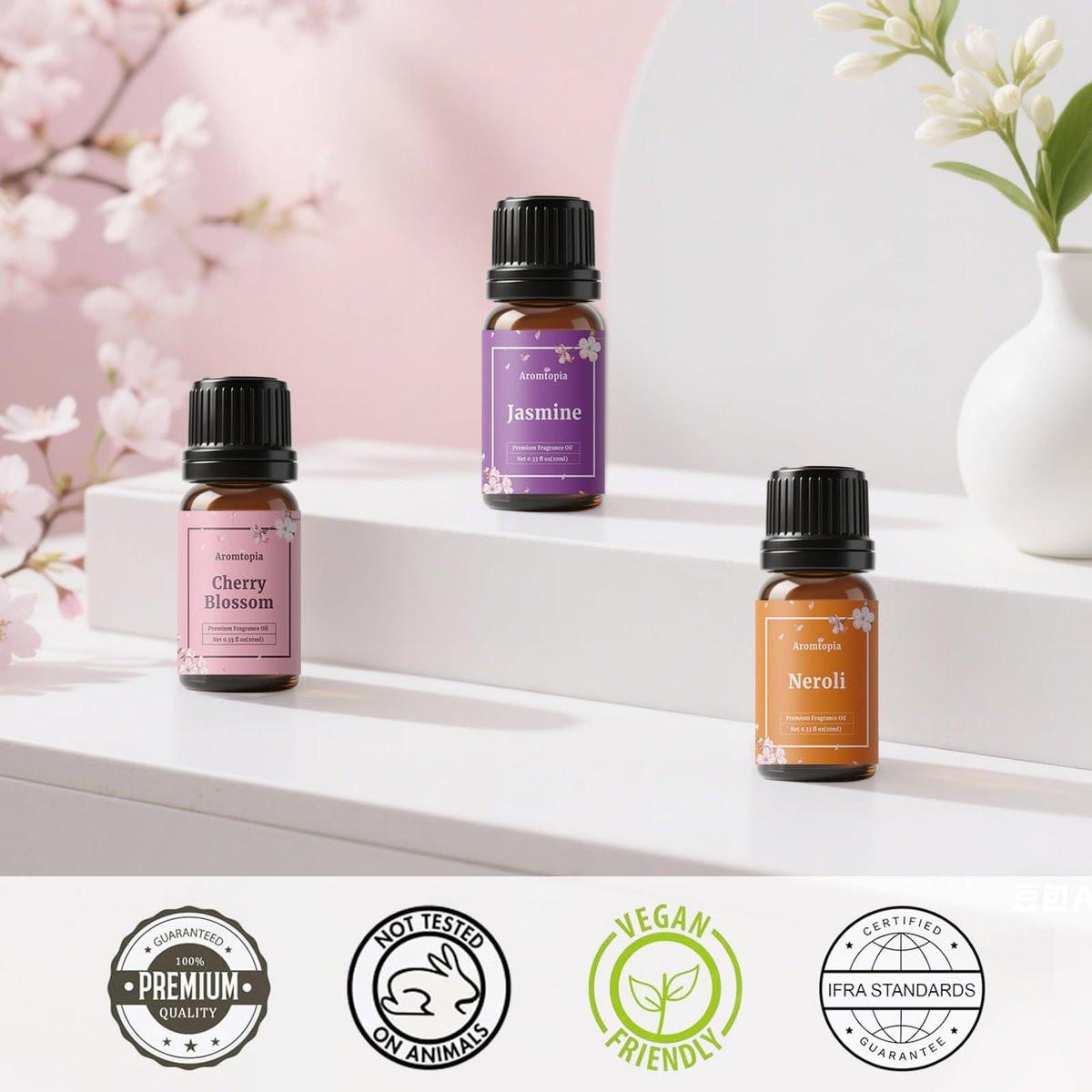 AROMTOPIA Blumen Duftöle Set – 6x10ml Florale Essential Öle für Diffuser, Seifen- und Kerzenherstellung: Lavendel, Rose, Gardenie, Kirschblüte, Jasmin, Neroli