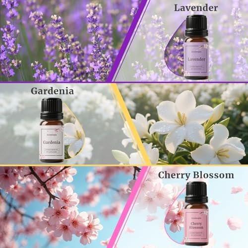 AROMTOPIA Blumen Duftöle Set – 6x10ml Florale Essential Öle für Diffuser, Seifen- und Kerzenherstellung: Lavendel, Rose, Gardenie, Kirschblüte, Jasmin, Neroli