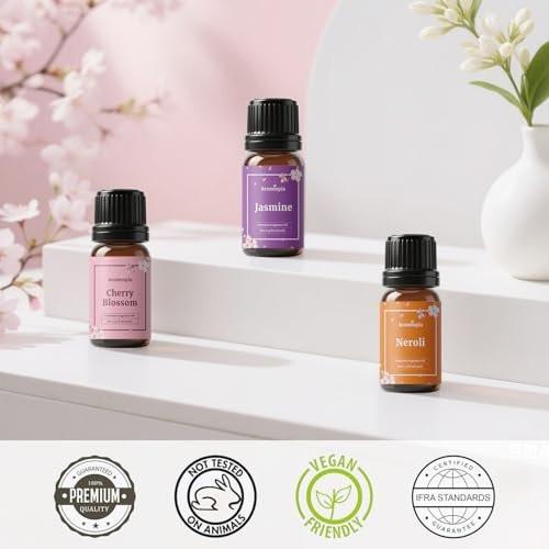 AROMTOPIA Blumen Duftöle Set – 6x10ml Florale Essential Öle für Diffuser, Seifen- und Kerzenherstellung: Lavendel, Rose, Gardenie, Kirschblüte, Jasmin, Neroli