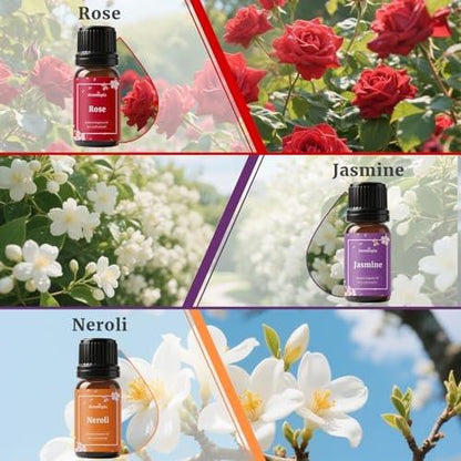 AROMTOPIA Blumen Duftöle Set – 6x10ml Florale Essential Öle für Diffuser, Seifen- und Kerzenherstellung: Lavendel, Rose, Gardenie, Kirschblüte, Jasmin, Neroli
