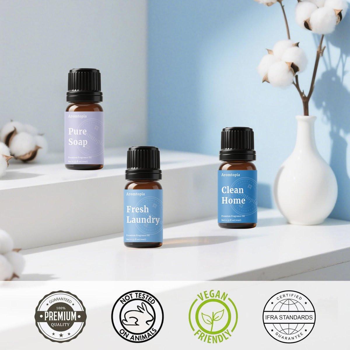 AROMTOPIA Diffuser Duftöle – 6x10ml Frische Zuhause Set für Aromadiffuser, Duftlampe, Seifen- und Kerzenherstellung – Frische Wäsche, Meeresbrise, Zitrone