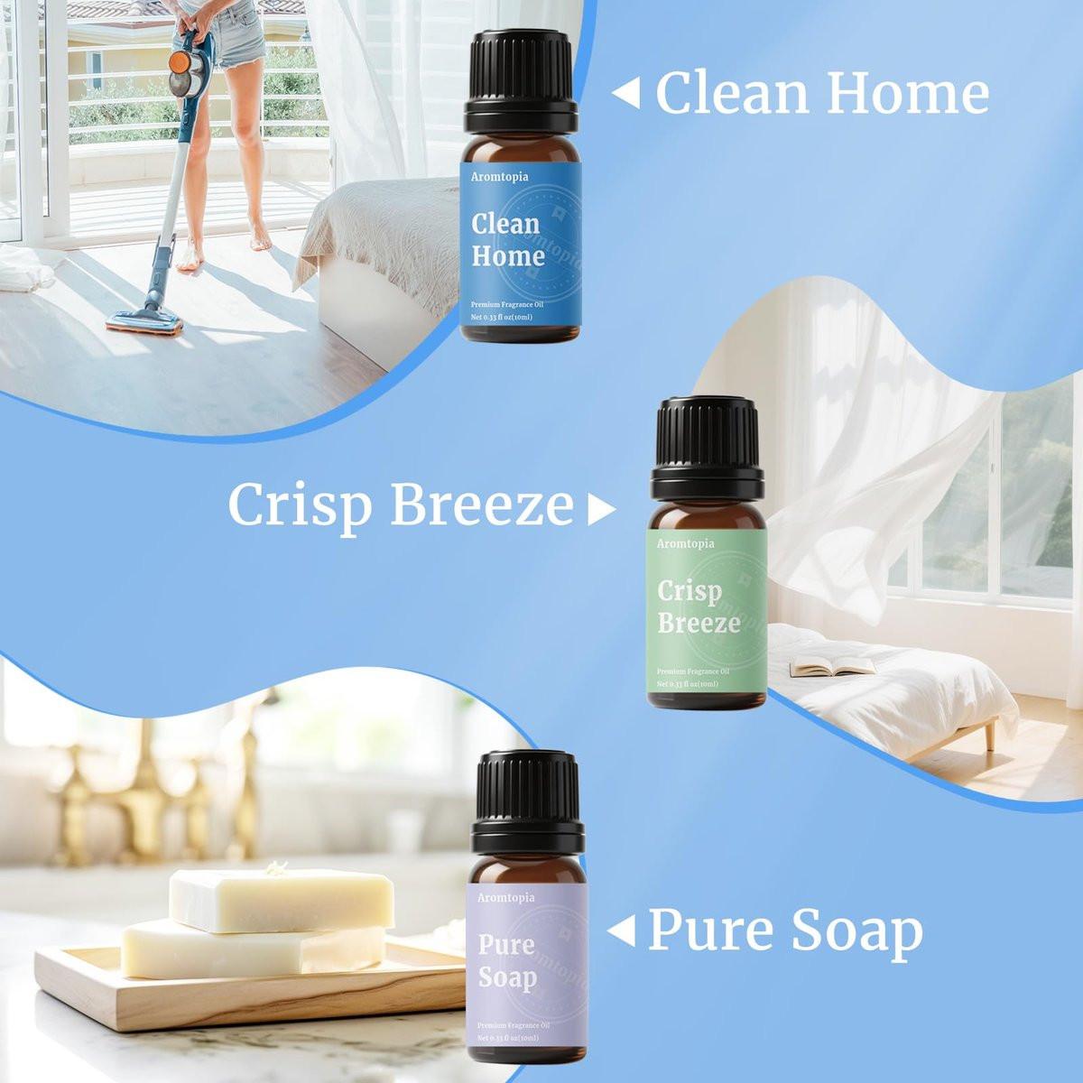 AROMTOPIA Diffuser Duftöle – 6x10ml Frische Zuhause Set für Aromadiffuser, Duftlampe, Seifen- und Kerzenherstellung – Frische Wäsche, Meeresbrise, Zitrone