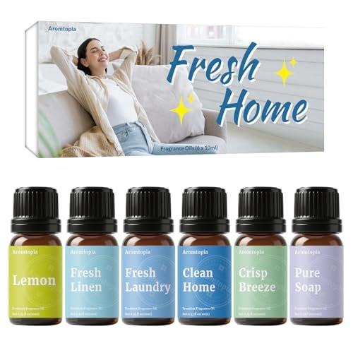 AROMTOPIA Diffuser Duftöle – 6x10ml Frische Zuhause Set für Aromadiffuser, Duftlampe, Seifen- und Kerzenherstellung – Frische Wäsche, Meeresbrise, Zitrone
