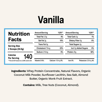 Rise Grass-Fed Whey Proteinpulver Vanille - 25g Protein, ohne künstliche Aromen, Farbstoffe oder Konservierungsstoffe - Zuckerfrei, glutenfrei, sojafrei (Einzelportion, 1 Packung)