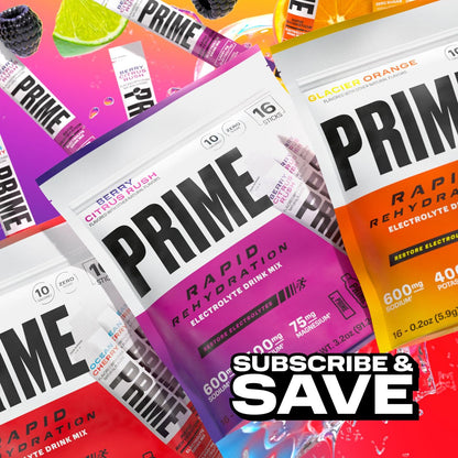 PRIME Rapid Rehydration Elektrolyt-Pulversticks, Berry Citrus Rush, Zuckerfreies Hydrationsgetränk mit Natrium, Kalium, Magnesium & B-Vitaminen, Koffeinfrei, 16 Sticks