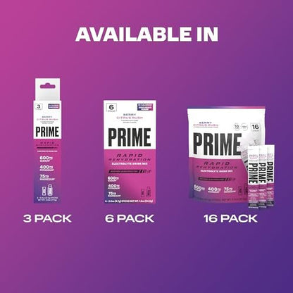 PRIME Rapid Rehydration Elektrolyt-Pulver-Sticks, Gletscherorange, Zuckerfreies Hydrationsgetränk mit Natrium, Kalium, Magnesium & B-Vitaminen zur Flüssigkeitsauffüllung, Koffeinfrei, 16 Stück