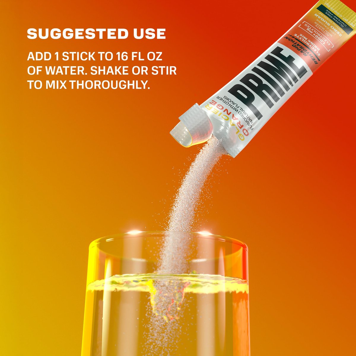 PRIME Rapid Rehydration Elektrolyt-Pulver-Sticks, Gletscherorange, Zuckerfreies Hydrationsgetränk mit Natrium, Kalium, Magnesium & B-Vitaminen zur Flüssigkeitsauffüllung, Koffeinfrei, 16 Stück