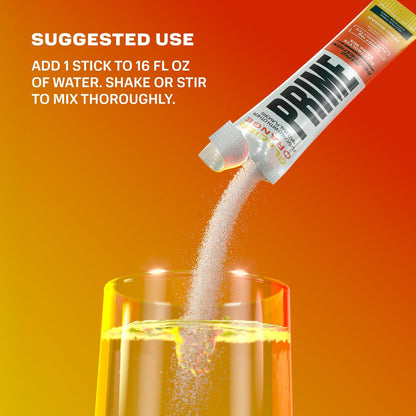 PRIME Rapid Rehydration Elektrolyt-Pulver-Sticks, Gletscherorange, Zuckerfreies Hydrationsgetränk mit Natrium, Kalium, Magnesium & B-Vitaminen zur Flüssigkeitsauffüllung, Koffeinfrei, 16 Stück