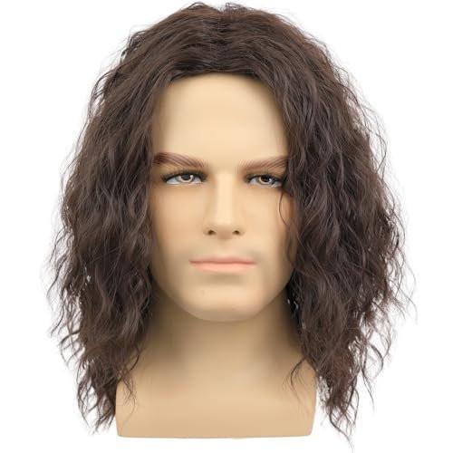 Deifor Herren Braun Wellige Perücke – Mittellang, natürlicher Look, Mittelscheitel, hitzebeständiges Kunsthaar für Kostüme, Cosplay, Halloween