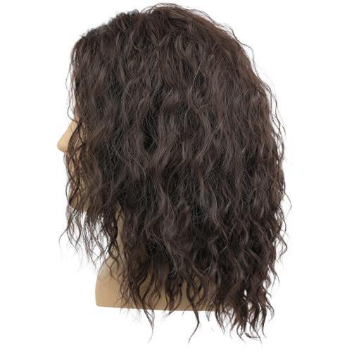 Deifor Herren Braun Wellige Perücke – Mittellang, natürlicher Look, Mittelscheitel, hitzebeständiges Kunsthaar für Kostüme, Cosplay, Halloween