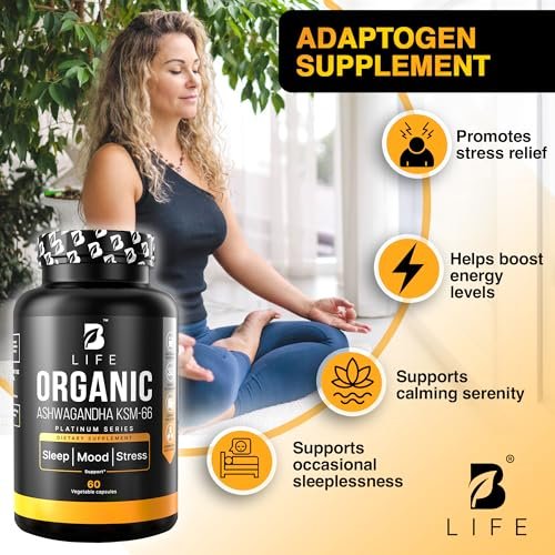 Bio Ashwagandha KSM-66 1000 mg Kapseln | Adaptogen für Cortisolabbau & Stressabbau | Stimmung, Ruhe & Schlaf für Männer & Frauen | 60 vegane Kapseln
