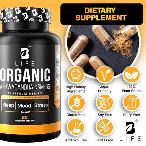 Bio Ashwagandha KSM-66 1000 mg Kapseln | Adaptogen für Cortisolabbau & Stressabbau | Stimmung, Ruhe & Schlaf für Männer & Frauen | 60 vegane Kapseln