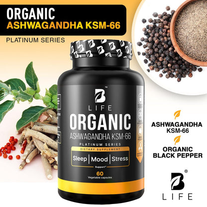 Bio Ashwagandha KSM-66 1000 mg Kapseln | Adaptogen für Cortisolabbau & Stressabbau | Stimmung, Ruhe & Schlaf für Männer & Frauen | 60 vegane Kapseln