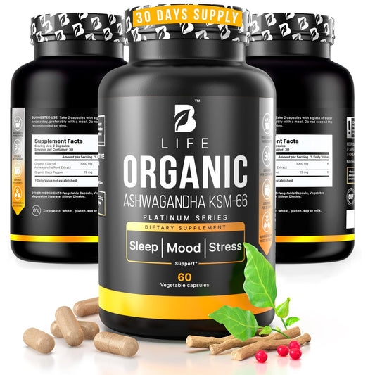 Bio Ashwagandha KSM-66 1000 mg Kapseln | Adaptogen für Cortisolabbau & Stressabbau | Stimmung, Ruhe & Schlaf für Männer & Frauen | 60 vegane Kapseln