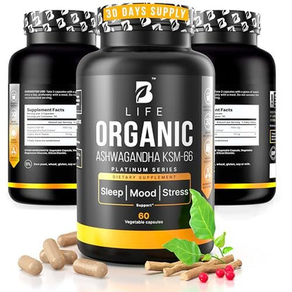 Bio Ashwagandha KSM-66 1000 mg Kapseln | Adaptogen für Cortisolabbau & Stressabbau | Stimmung, Ruhe & Schlaf für Männer & Frauen | 60 vegane Kapseln
