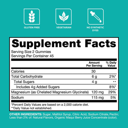 Qunol Magnesium Glycinat Gummis, 120 mg Magnesium Glycinat, Hohe Absorption, Mischbeeren, 90 Stück (1er Pack)