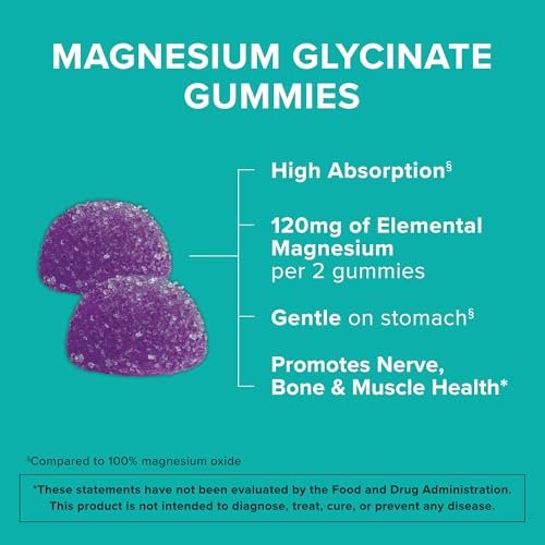 Qunol Magnesium Glycinat Gummis, 120 mg Magnesium Glycinat, Hohe Absorption, Mischbeeren, 90 Stück (1er Pack)