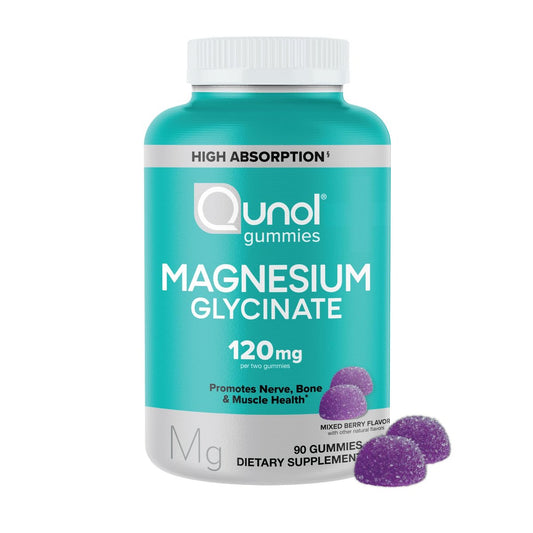 Qunol Magnesium Glycinat Gummis, 120 mg Magnesium Glycinat, Hohe Absorption, Mischbeeren, 90 Stück (1er Pack)