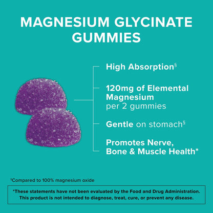 Qunol Magnesium Glycinat Gummis, 120 mg Magnesium Glycinat, Hohe Absorption, Mischbeeren, 90 Stück (1er Pack)