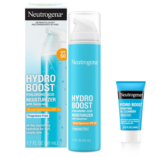 Neutrogena Hydro Boost Feuchtigkeitscreme mit Hyaluronsäure & SPF 50, parfümfrei, 1,7 oz + Probiergröße Hydro Boost Gesichtsreiniger, 0,5 oz