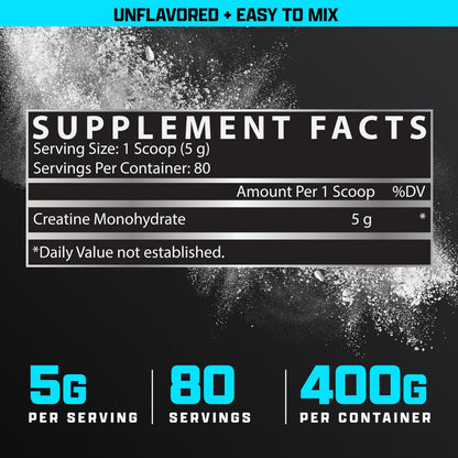 Nutrex Research Ultra Pure Creatine Monohydrat Pulver – 5g mikronisiertes Kreatin für Muskelaufbau, Kraft, Ausdauer und Erholung – 80 Portionen, geschmacksneutral