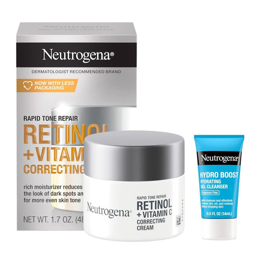 Neutrogena Rapid Tone Repair Retinol + Vitamin C Gesichtsfeuchtigkeitscreme, Dunkle-Flecken-Korrektor, Anti-Aging-Gesichtscreme für gleichmäßigen Teint 1,7 oz + Probiergröße Hydro Boost Gesichtsreiniger 0,5 fl. oz