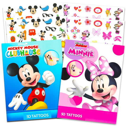 Disney Mickey und Minnie Maus Temporäre Tattoos Partygeschenke Set – 50 Minnie Maus Tattoos + 50 Mickey Maus Tattoos für Kinder, Kleinkinder, Jungen, Mädchen