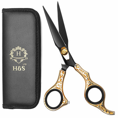 H&S GoldBlack Series Profi-Haarschneideschere | Premium Japanischer Edelstahl | 6,5 Zoll Haarschere, Barber-Zubehör & Friseurbedarf | Bart- & Schnurrbartpflege