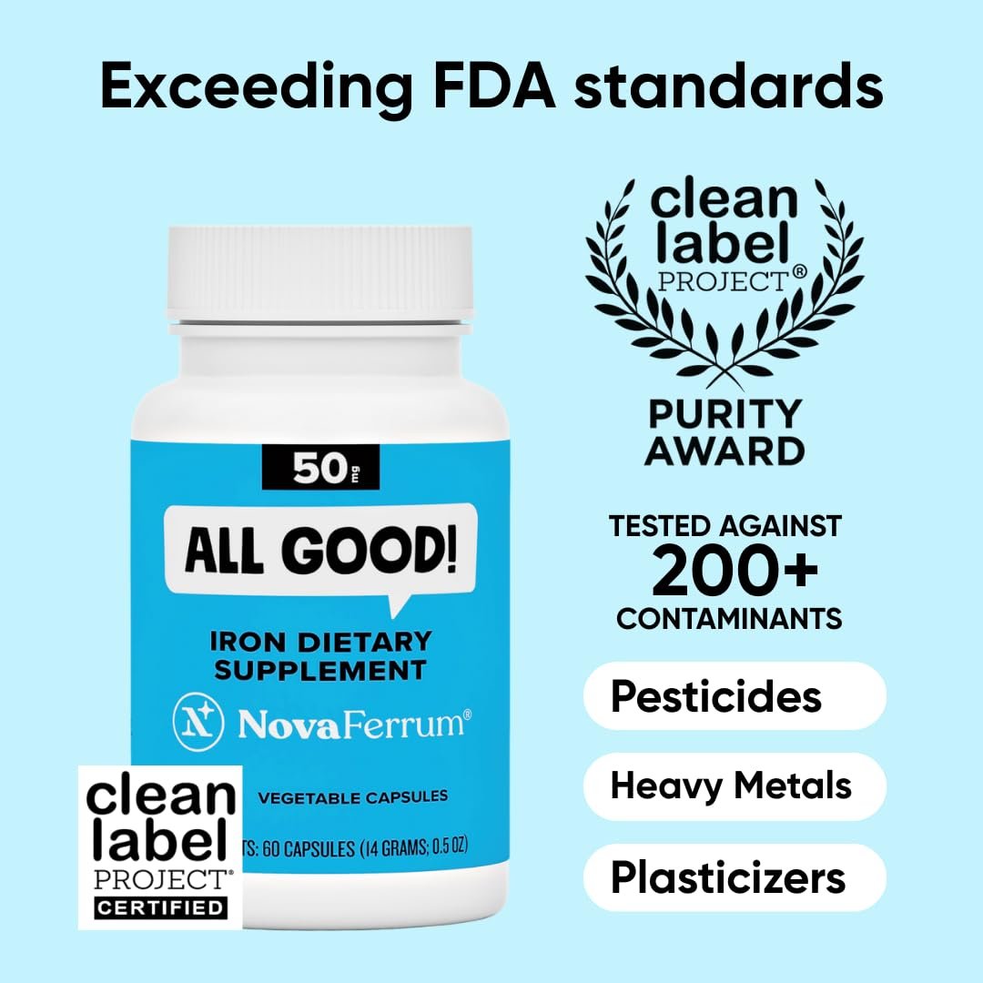 NovaFerrum All Good | Eisenkapseln für Erwachsene | Anämie | 50 mg Eisen | 60 Portionen | Zuckerfrei