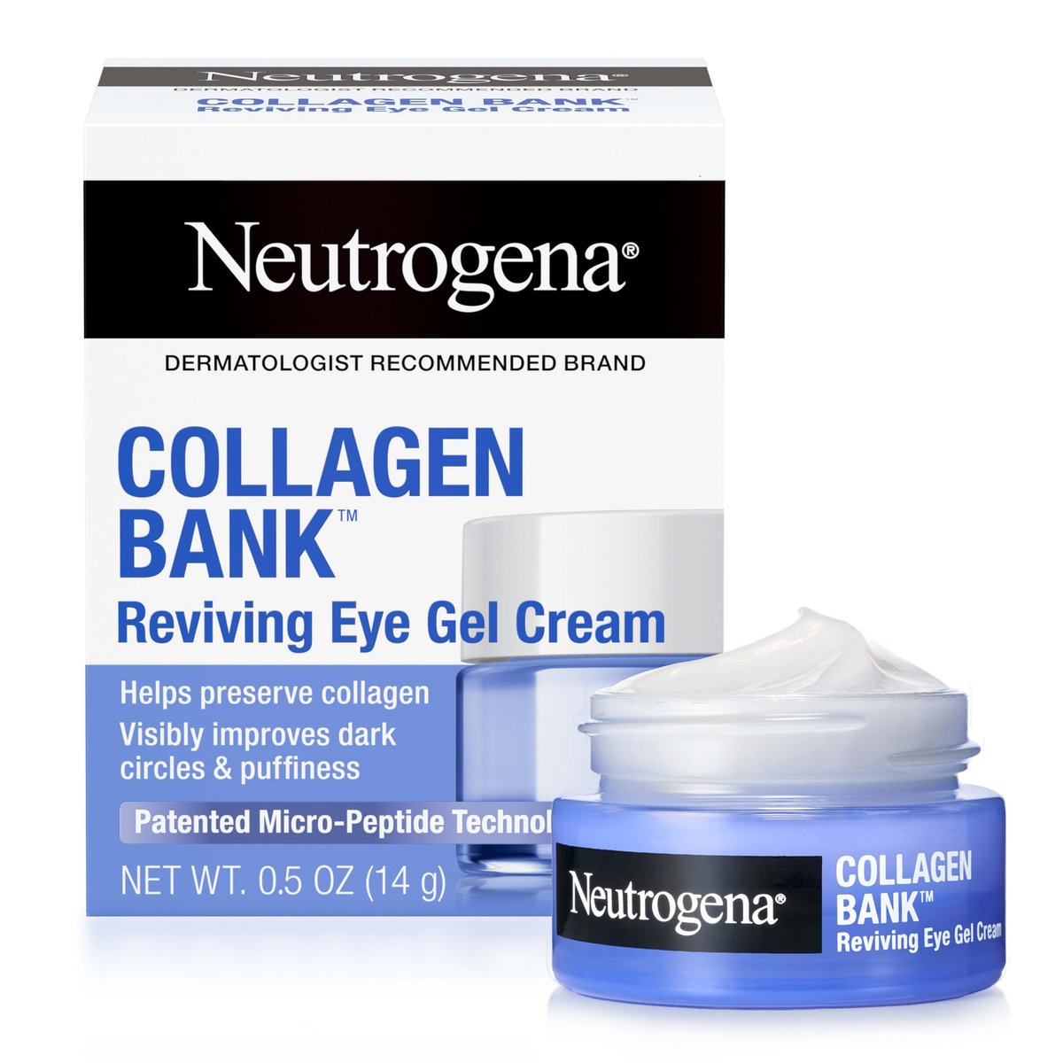 Neutrogena Collagen Bank Reviving Eye Cream – Augencreme gegen dunkle Augenringe, Schwellungen und feine Linien mit Peptiden, 0,5 oz