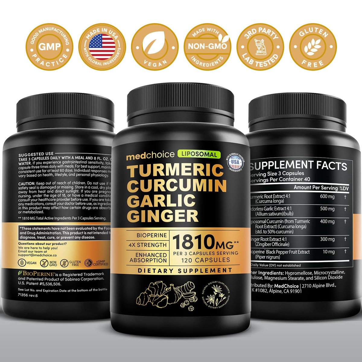 Liposomales Kurkuma – Hochabsorbierende Curcumin-Ergänzung, Non-GMO-Mischung für Verdauungskomfort & tägliche Unterstützung – Bio-Kurkuma-Präparat mit schwarzem Pfeffer (120 Kapseln, Packung mit 1)