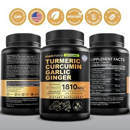 Liposomales Kurkuma – Hochabsorbierende Curcumin-Ergänzung, Non-GMO-Mischung für Verdauungskomfort & tägliche Unterstützung – Bio-Kurkuma-Präparat mit schwarzem Pfeffer (120 Kapseln, Packung mit 1)