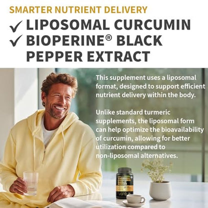 Liposomales Kurkuma – Hochabsorbierende Curcumin-Ergänzung, Non-GMO-Mischung für Verdauungskomfort & tägliche Unterstützung – Bio-Kurkuma-Präparat mit schwarzem Pfeffer (120 Kapseln, Packung mit 1)