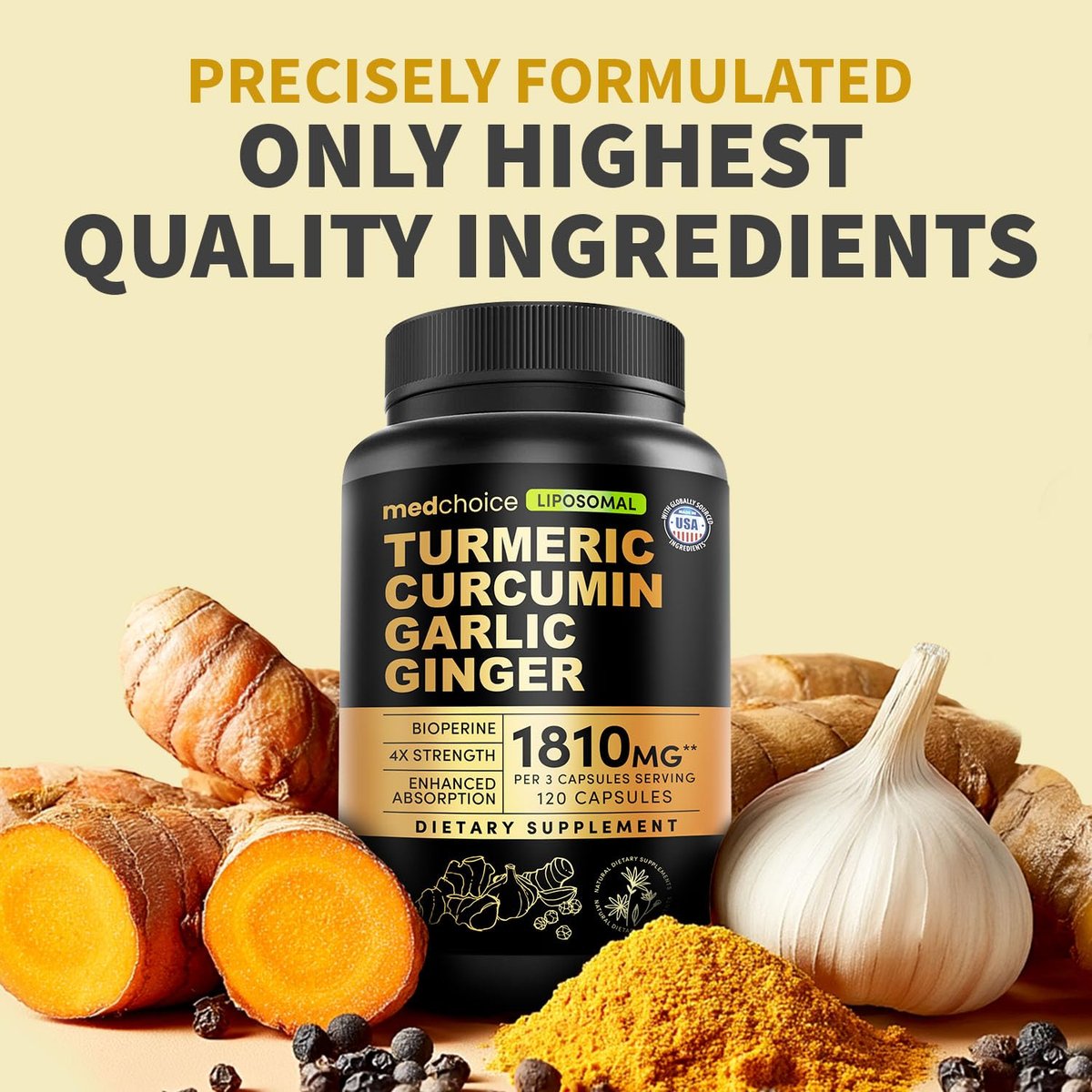 Liposomales Kurkuma – Hochabsorbierende Curcumin-Ergänzung, Non-GMO-Mischung für Verdauungskomfort & tägliche Unterstützung – Bio-Kurkuma-Präparat mit schwarzem Pfeffer (120 Kapseln, Packung mit 1)
