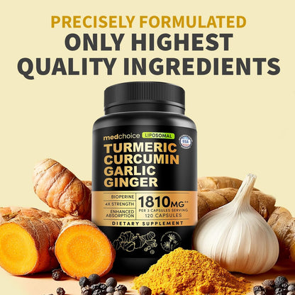 Liposomales Kurkuma – Hochabsorbierende Curcumin-Ergänzung, Non-GMO-Mischung für Verdauungskomfort & tägliche Unterstützung – Bio-Kurkuma-Präparat mit schwarzem Pfeffer (120 Kapseln, Packung mit 1)