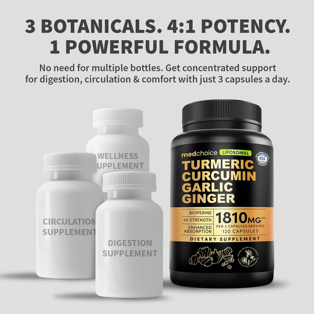 Liposomales Kurkuma – Hochabsorbierende Curcumin-Ergänzung, Non-GMO-Mischung für Verdauungskomfort & tägliche Unterstützung – Bio-Kurkuma-Präparat mit schwarzem Pfeffer (120 Kapseln, Packung mit 1)