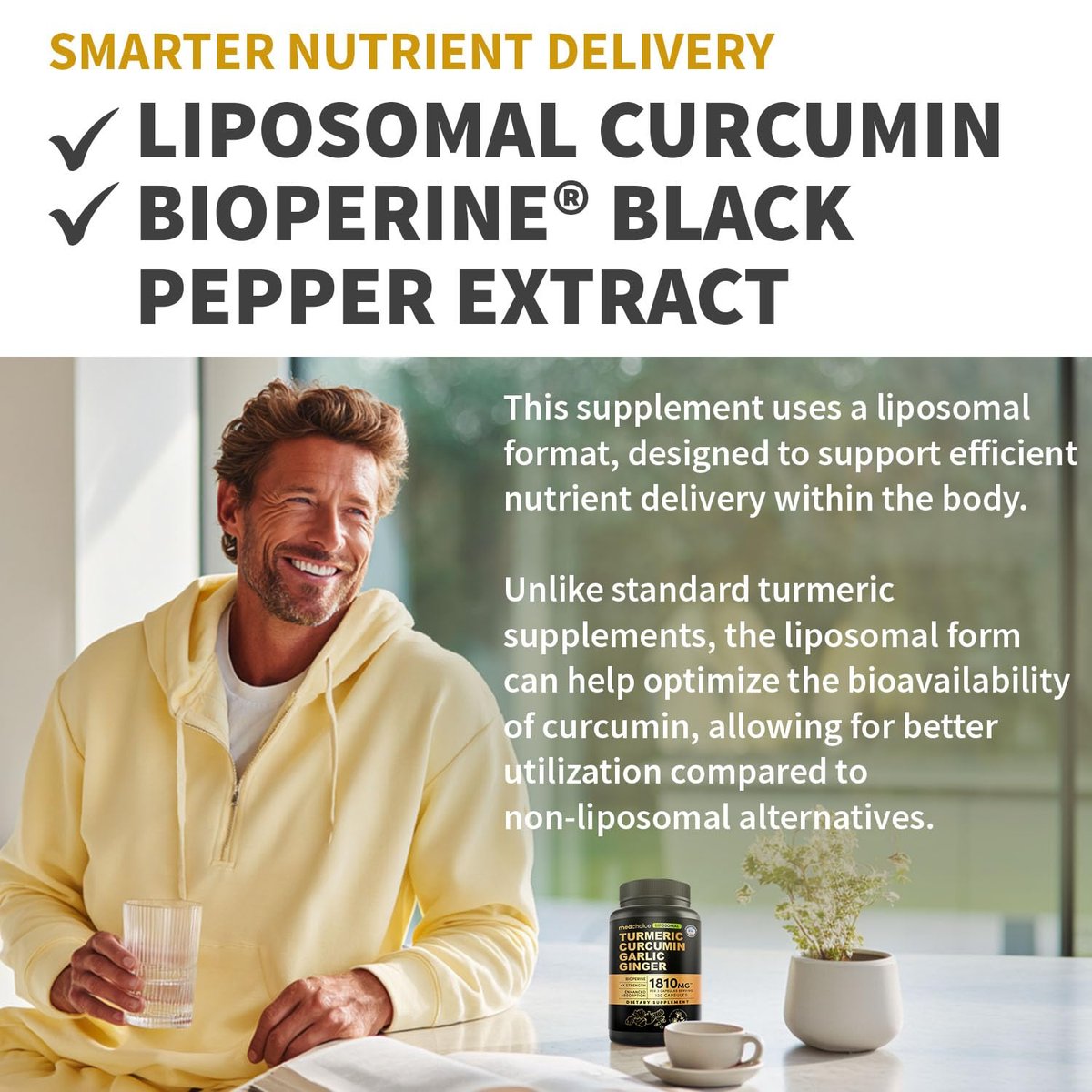 Liposomales Kurkuma – Hochabsorbierende Curcumin-Ergänzung, Non-GMO-Mischung für Verdauungskomfort & tägliche Unterstützung – Bio-Kurkuma-Präparat mit schwarzem Pfeffer (120 Kapseln, Packung mit 1)