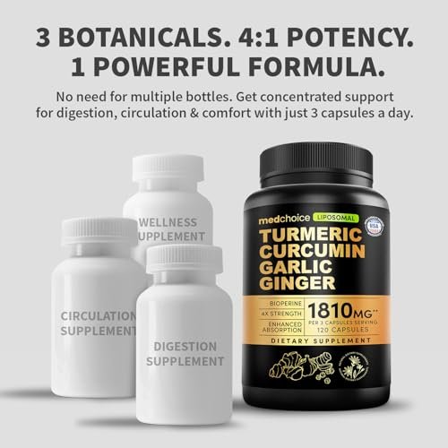 Liposomales Kurkuma – Hochabsorbierende Curcumin-Ergänzung, Non-GMO-Mischung für Verdauungskomfort & tägliche Unterstützung – Bio-Kurkuma-Präparat mit schwarzem Pfeffer (120 Kapseln, Packung mit 1)