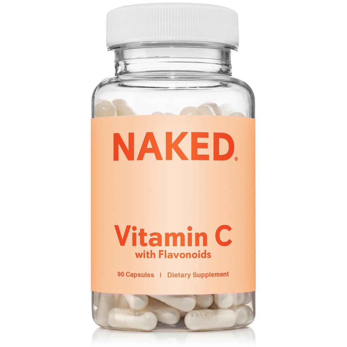 NAKED Vitamin C - 500 mg Ascorbinsäure Kapseln mit Citrus-Bioflavonoiden - Tägliche Antioxidantien und Immununterstützung* Hergestellt in den USA - Vegan, Nicht-GVO - 90 Kapseln