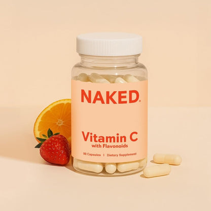 NAKED Vitamin C - 500 mg Ascorbinsäure Kapseln mit Citrus-Bioflavonoiden - Tägliche Antioxidantien und Immununterstützung* Hergestellt in den USA - Vegan, Nicht-GVO - 90 Kapseln