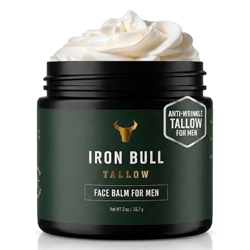 Iron Bull Handmade Beef Tallow Gesichtscreme für Männer – Faltenabwehr, Feuchtigkeitscreme gegen trockene Haut, Falten & Alterserscheinungen – für alle Hauttypen – natürlicher, sauberer Duft 57 g