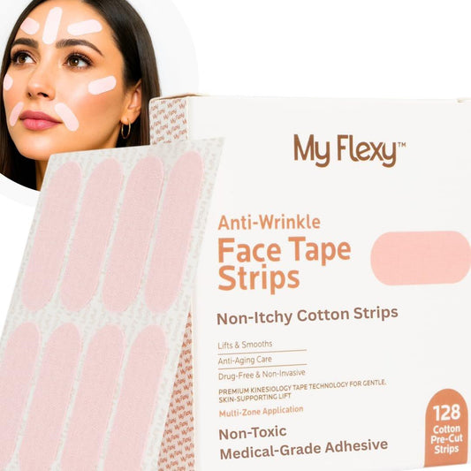 128 Stück vorgeschnittene Baumwoll-Gesichts-Lifting-Tapes – Anti-Falten-Patches für Stirn, Mund und Kieferpartie – Latexfrei